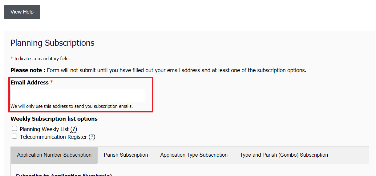 image showing the input field for the email address