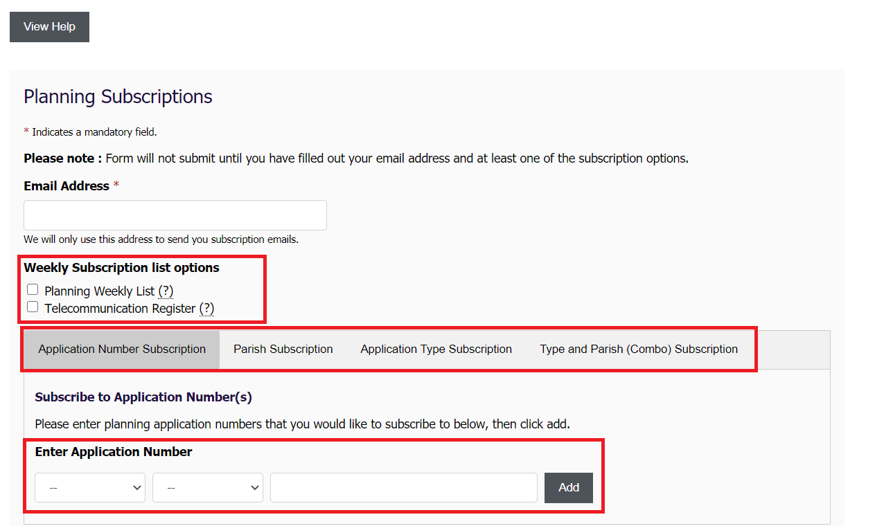 Image showing input fields for the subscription form